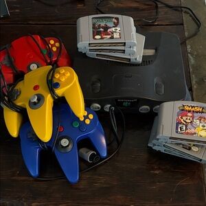 Nintendo 64 Console with Multicolor Controllers and 8 games